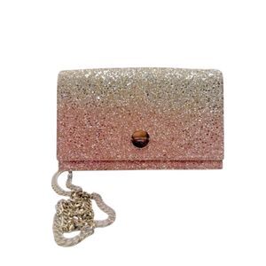 Jimmy Choo Ombré Pink Flamingo Platinum Lizzie Mini Glitter Clutch Shoulder Bag